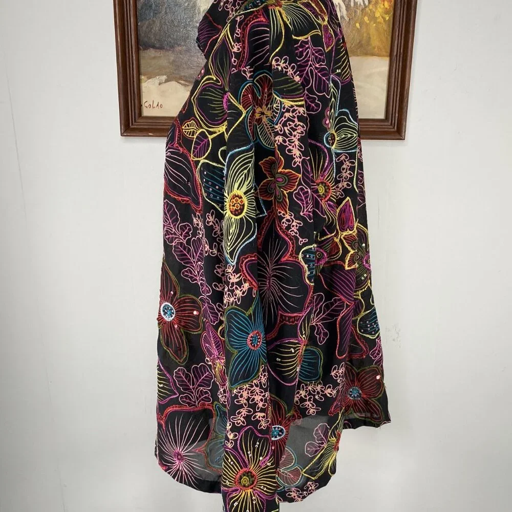 Vintage Coldwater Creek Button Up Shirt Top Women's XL Multicolor Floral VTG - Picture 6 of 12